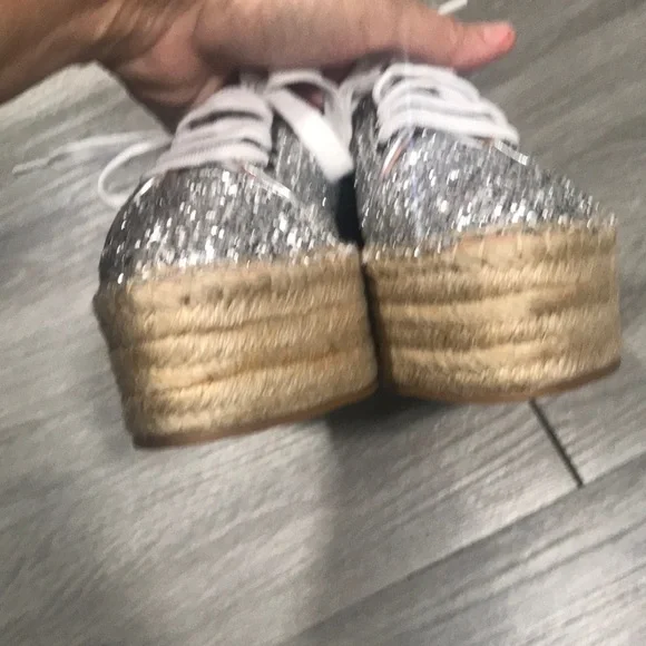 Miu Miu Silver Glitter Metallic Espadrille Sneakerssize 6